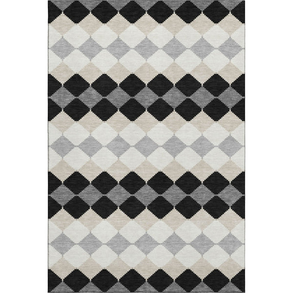 HomeRoots 9' X 12' Modern Black Gray Ivory Geometric Area Rug – Washable, Stain-Resistant & UV Protected! 679035