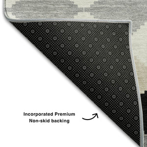 HomeRoots 9' X 12' Modern Black Gray Ivory Geometric Area Rug – Washable, Stain-Resistant & UV Protected! 679035
