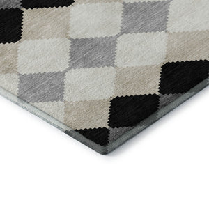 HomeRoots 9' X 12' Modern Black Gray Ivory Geometric Area Rug – Washable, Stain-Resistant & UV Protected! 679035