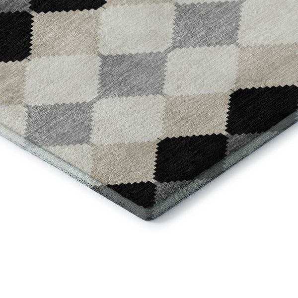 HomeRoots 9' X 12' Modern Black Gray Ivory Geometric Area Rug – Washable, Stain-Resistant & UV Protected! 679035