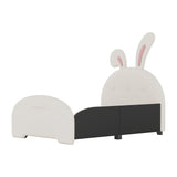 English Elm Twin Size Upholstered Rabbit-Shape Princess Bed ,Twin Size Platform Bed With Headboard and Footboard,White