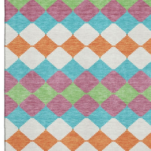 HomeRoots 5' X 8' Stylish Blush Green & Teal Geometric Washable Area Rug with UV Protection for Home Decor 679038