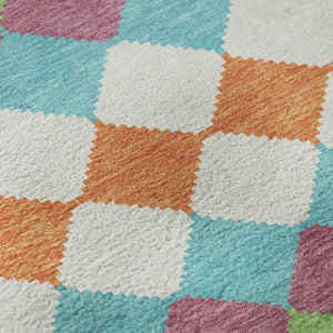HomeRoots 8' Stylish Blush Green & Teal Geometric Round Rug - Washable, UV Protected, Stain Resistant Design 679039