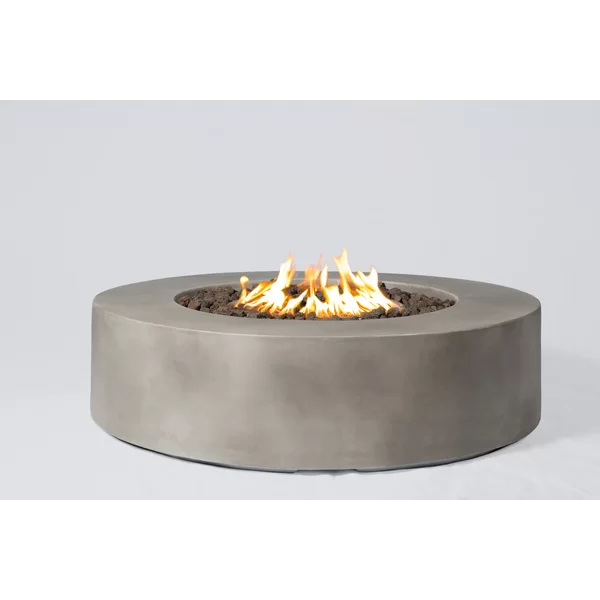 English Elm 12" Fiber Reinforced Concrete Outdoor Fire Pit Table with Electronic Ignition, Lava Rock, Durable Design Grey B120P204593