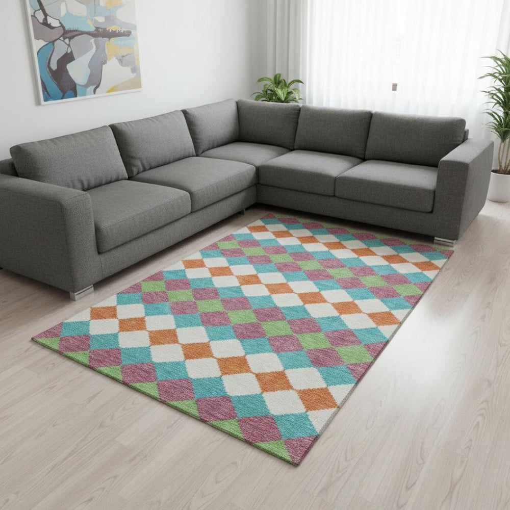HomeRoots 8' X 10' Washable Blush Green & Teal Geometric Area Rug with UV Protection for Stylish Homes 679040