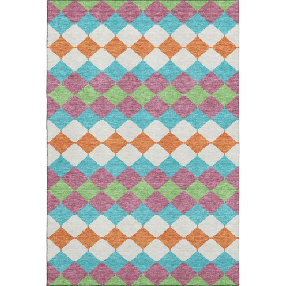 HomeRoots 8' X 10' Washable Blush Green & Teal Geometric Area Rug with UV Protection for Stylish Homes 679040