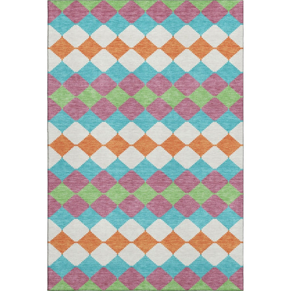 HomeRoots 9' X 12' Blush Green & Teal Geometric Area Rug - Washable, UV Protected, Ideal for High Traffic Homes 679041