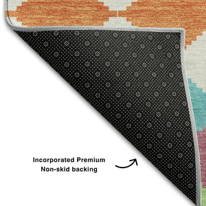 HomeRoots 9' X 12' Blush Green & Teal Geometric Area Rug - Washable, UV Protected, Ideal for High Traffic Homes 679041