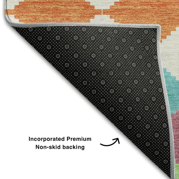 HomeRoots 9' X 12' Blush Green & Teal Geometric Area Rug - Washable, UV Protected, Ideal for High Traffic Homes 679041