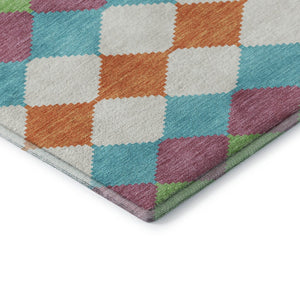 HomeRoots 9' X 12' Blush Green & Teal Geometric Area Rug - Washable, UV Protected, Ideal for High Traffic Homes 679041
