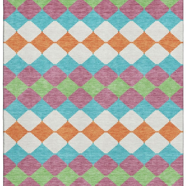 HomeRoots 9' X 12' Blush Green & Teal Geometric Area Rug - Washable, UV Protected, Ideal for High Traffic Homes 679041