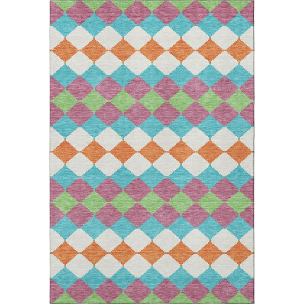 HomeRoots 9' X 12' Blush Green & Teal Geometric Area Rug - Washable, UV Protected, Ideal for High Traffic Homes 679041