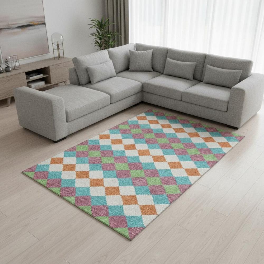 HomeRoots 10' X 14' Blush Green & Teal Geometric Area Rug - Washable, UV Protected, Perfect for Active Homes 679042