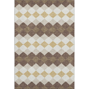 HomeRoots 5' X 8' Brown Beige Gold Geometric Area Rug - Stylish, Durable, UV-Protected, and Easy to Clean! 679044