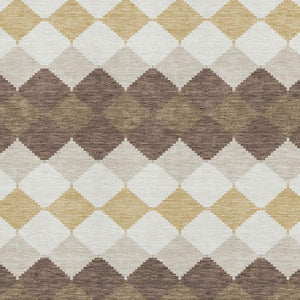 HomeRoots 5' X 8' Brown Beige Gold Geometric Area Rug - Stylish, Durable, UV-Protected, and Easy to Clean! 679044