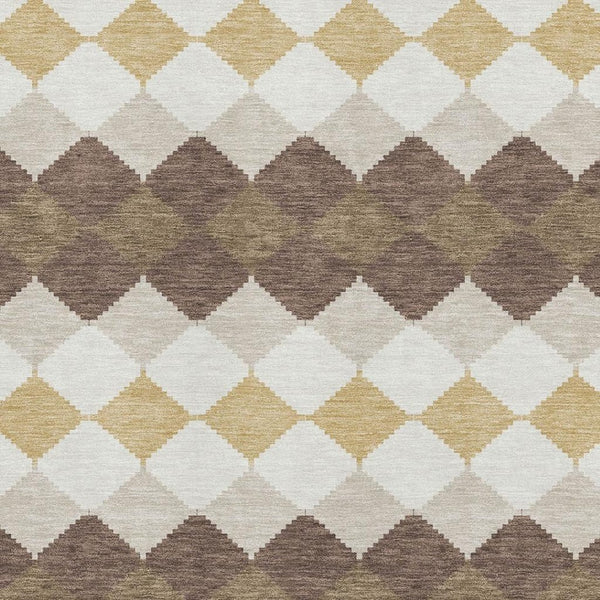 HomeRoots 5' X 8' Brown Beige Gold Geometric Area Rug - Stylish, Durable, UV-Protected, and Easy to Clean! 679044