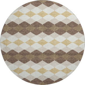 HomeRoots 8' Washable Round Rug in Brown, Beige & Gold – Durable Geometric Design with UV Protection for All Spaces 679045