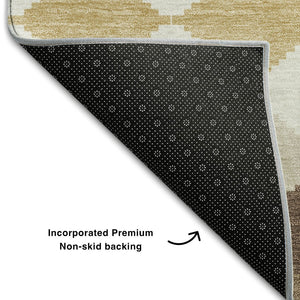 HomeRoots 8' Washable Round Rug in Brown, Beige & Gold – Durable Geometric Design with UV Protection for All Spaces 679045
