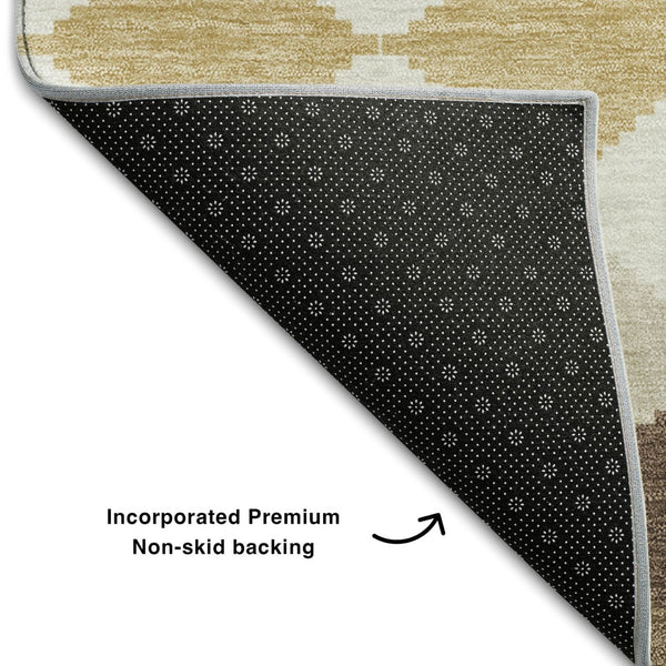 HomeRoots 8' Washable Round Rug in Brown, Beige & Gold – Durable Geometric Design with UV Protection for All Spaces 679045