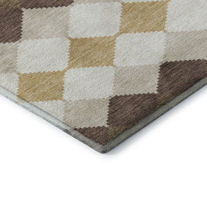 HomeRoots 8' Washable Round Rug in Brown, Beige & Gold – Durable Geometric Design with UV Protection for All Spaces 679045