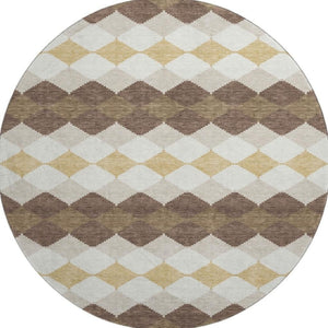 HomeRoots 8' Washable Round Rug in Brown, Beige & Gold – Durable Geometric Design with UV Protection for All Spaces 679045
