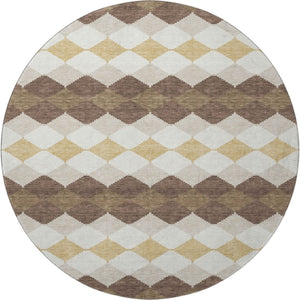 HomeRoots 8' Washable Round Rug in Brown, Beige & Gold – Durable Geometric Design with UV Protection for All Spaces 679045