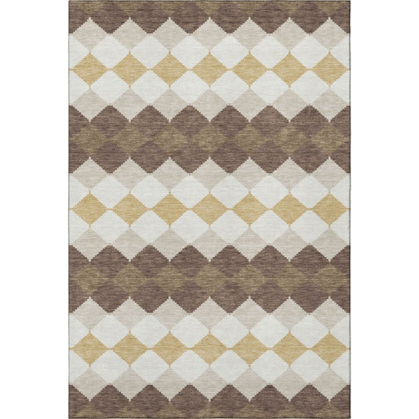 HomeRoots 8' X 10' Stylish Brown, Beige & Gold Geometric Washable Area Rug – Durable, UV-Protected & Family-Friendly 679046