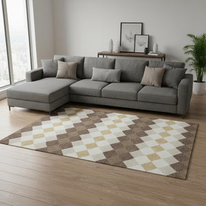 HomeRoots 9' X 12' Modern Brown Beige Gold Geometric Washable Area Rug with UV Protection for All Homes 679047