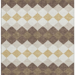 HomeRoots 9' X 12' Modern Brown Beige Gold Geometric Washable Area Rug with UV Protection for All Homes 679047