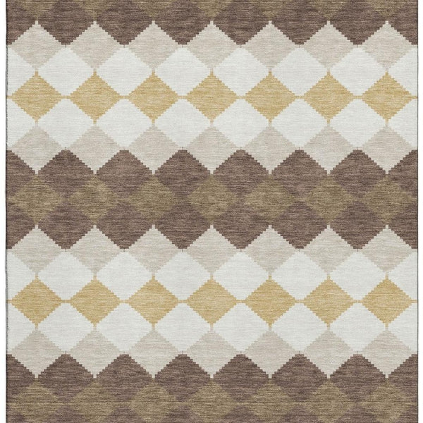 HomeRoots 9' X 12' Modern Brown Beige Gold Geometric Washable Area Rug with UV Protection for All Homes 679047