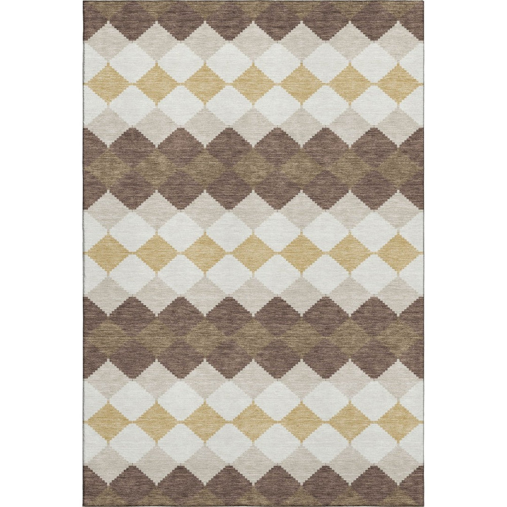 HomeRoots 10' Modern Geometric Washable Area Rug in Brown, Beige & Gold – UV Protected for Busy Homes! 679048