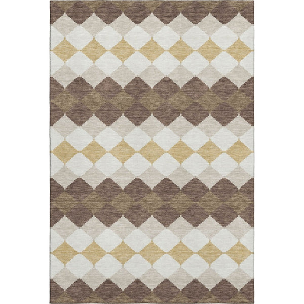 HomeRoots 10' Modern Geometric Washable Area Rug in Brown, Beige & Gold – UV Protected for Busy Homes! 679048