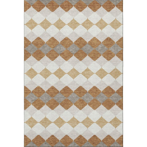 HomeRoots 5' X 8' Copper Beige and Ivory Geometric Area Rug - Washable, UV Protected, Stylish for Any Space 679050