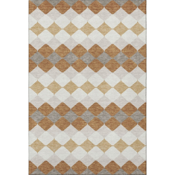 HomeRoots 5' X 8' Copper Beige and Ivory Geometric Area Rug - Washable, UV Protected, Stylish for Any Space 679050