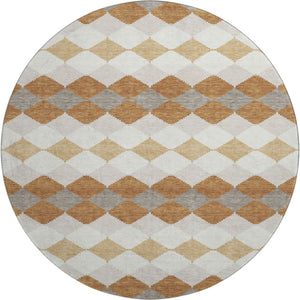 HomeRoots 8' Geometric Washable Round Rug in Copper, Beige & Ivory - UV Protected, Durable & Stylish Addition! 679051