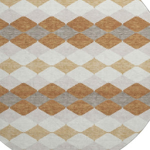 HomeRoots 8' Geometric Washable Round Rug in Copper, Beige & Ivory - UV Protected, Durable & Stylish Addition! 679051