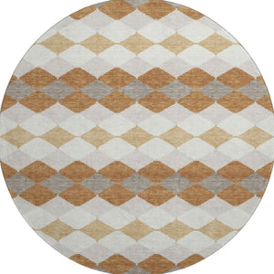 HomeRoots 8' Geometric Washable Round Rug in Copper, Beige & Ivory - UV Protected, Durable & Stylish Addition! 679051