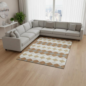 HomeRoots 8' X 10' Modern Copper Beige Ivory Geometric Area Rug - Washable, UV-Protected, Easy Care Design 679052