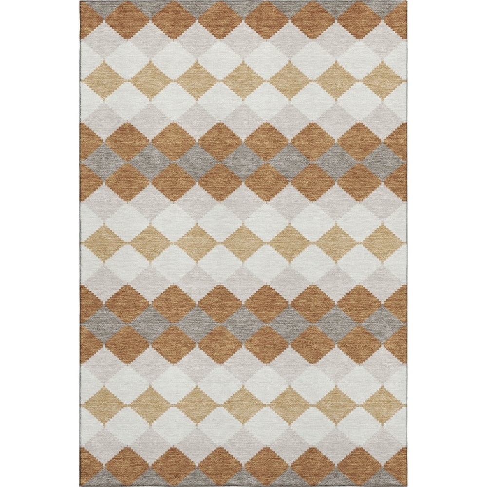 HomeRoots 8' X 10' Modern Copper Beige Ivory Geometric Area Rug - Washable, UV-Protected, Easy Care Design 679052