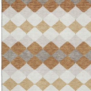HomeRoots 8' X 10' Modern Copper Beige Ivory Geometric Area Rug - Washable, UV-Protected, Easy Care Design 679052