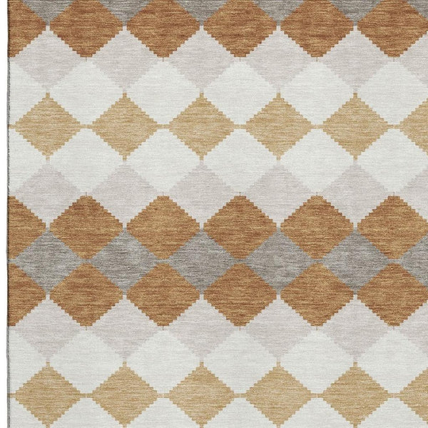HomeRoots 8' X 10' Modern Copper Beige Ivory Geometric Area Rug - Washable, UV-Protected, Easy Care Design 679052