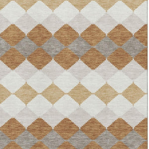 HomeRoots 9' X 12' Copper Beige & Ivory Geometric Area Rug - Washable, Durable, UV Protected for Homes 679053