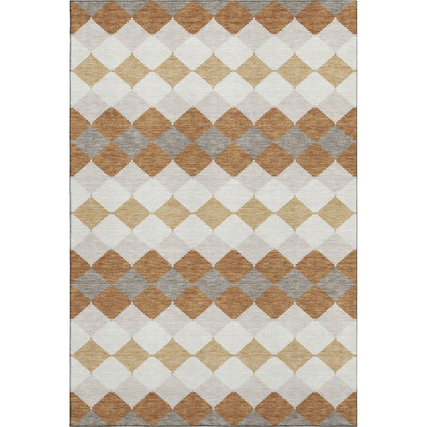 HomeRoots 10' Copper Beige & Ivory Geometric Area Rug - Washable, UV Protected, Perfect for Modern Homes! 679054