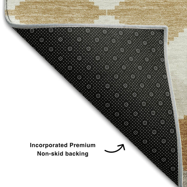 HomeRoots 10' Copper Beige & Ivory Geometric Area Rug - Washable, UV Protected, Perfect for Modern Homes! 679054