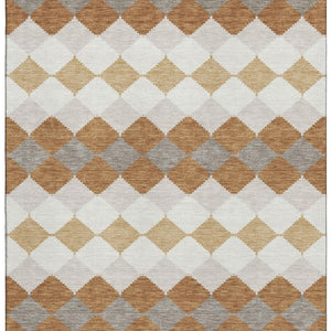 HomeRoots 10' Copper Beige & Ivory Geometric Area Rug - Washable, UV Protected, Perfect for Modern Homes! 679054
