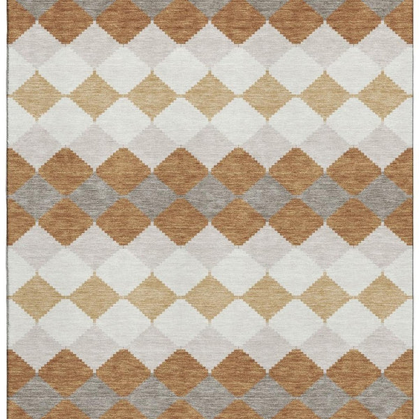 HomeRoots 10' Copper Beige & Ivory Geometric Area Rug - Washable, UV Protected, Perfect for Modern Homes! 679054