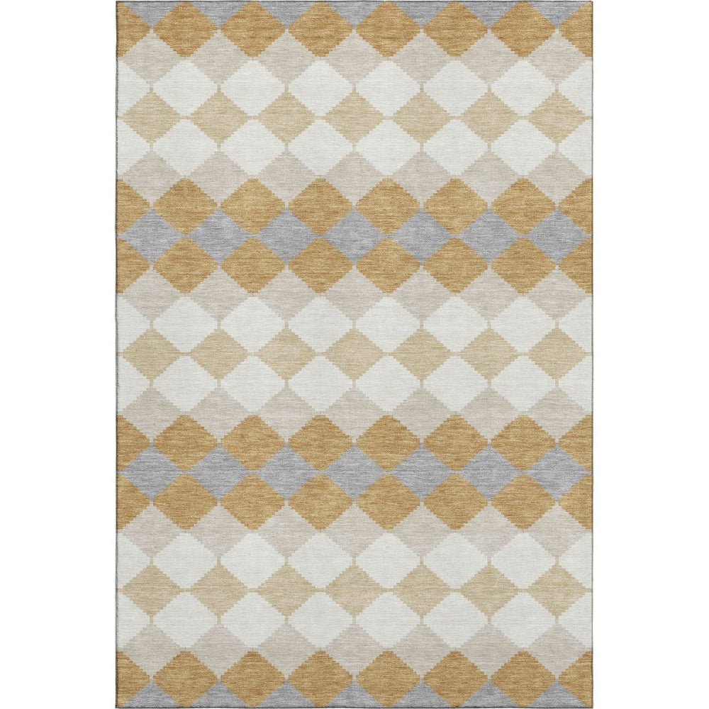 HomeRoots 8' X 10' Gold, Gray & Ivory Geometric Area Rug - Washable, UV Protected & Perfect for Modern Homes 679058