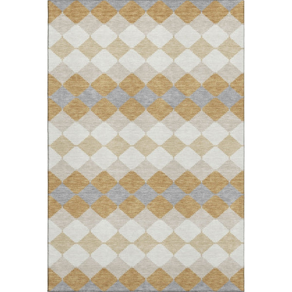 HomeRoots 8' X 10' Gold, Gray & Ivory Geometric Area Rug - Washable, UV Protected & Perfect for Modern Homes 679058