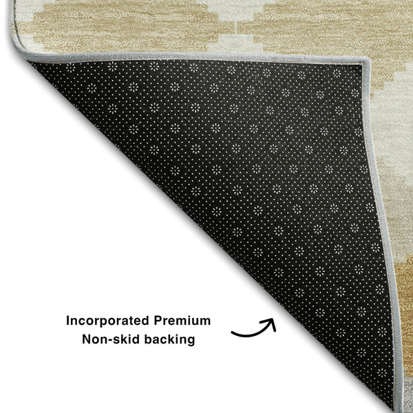 HomeRoots 8' X 10' Gold, Gray & Ivory Geometric Area Rug - Washable, UV Protected & Perfect for Modern Homes 679058