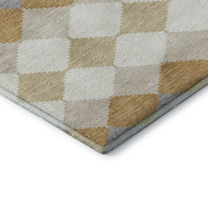 HomeRoots 8' X 10' Gold, Gray & Ivory Geometric Area Rug - Washable, UV Protected & Perfect for Modern Homes 679058